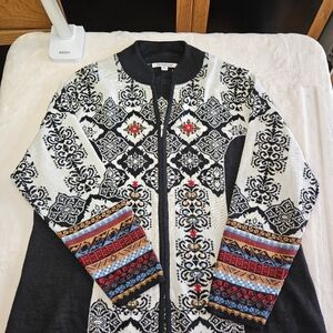 NorthStyle Peruvian Alpaca Embroidered Zip Cardigan Sz XL